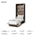 Technische Skizze des vertikalen Schrankbetts Bed Concept BC-03 (90x200 cm), die die genauen Abmessungen im geschlossenen und offenen Zustand für die Raumplanung zeigt.