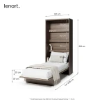 Technische Skizze des vertikalen Schrankbetts Bed Concept BC-03 (90x200 cm), die die genauen Abmessungen im geschlossenen und offenen Zustand für die Raumplanung zeigt.