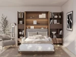 Das ausgeklappte Wandklappbett Bed Concept BC-02 mit 120x200 cm Liegefläche im Dekor Eiche Dunin, frontale Ansicht freigestellt auf weißem Hintergrund