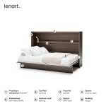 Technische Skizze des horizontalen Schrankbetts Bed Concept BC-05 (120x200 cm), die die genauen Abmessungen im geschlossenen und offenen Zustand für die optimale Raumplanung zeigt.