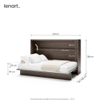 Technische Skizze des horizontalen Schrankbetts Bed Concept BC-05 (120x200 cm), die die genauen Abmessungen im geschlossenen und offenen Zustand für die optimale Raumplanung zeigt.