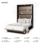 Technische Skizze des vertikalen Schrankbetts Bed Concept BC-01 (140x200 cm), die die genauen Abmessungen im geschlossenen und offenen Zustand für die optimale Raumplanung zeigt.