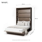 Technische Skizze des vertikalen Schrankbetts Bed Concept BC-01 (140x200 cm), die die genauen Abmessungen im geschlossenen und offenen Zustand für die optimale Raumplanung zeigt.