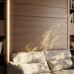 Detailansicht des Innenraums beim großen Schrankbett Bed Concept BC-01 (140x200 cm), die praktischen Spanngurte für das Bettzeug sowie die integrierten Regalböden zeigt.