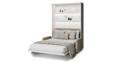 Elektrisches Schrankbett BED CONCEPT BC-36 140 Weiß Hochglanz inkl. gepolstertem Kopfteil