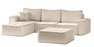 Ecksofa BOHO L mit Hocker Chenille-Stoff Alpine Raven | Freistehend