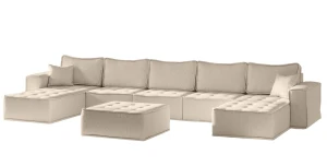 Wohnlandschaft BOHO U XL mit Hocker Chenille Alpine Raven