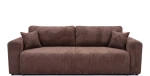 Frontale Ansicht des zeitlosen Cordsofas Capri im Farbton Poso 06 Braun mit zwei Zierkissen, sauber freigestellt auf weißem Hintergrund.