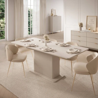 Ausziehbarer Esstisch Lante 160-200 cm – Beige / Kaschmir – Geriffelter Säulenfuß