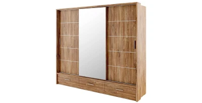 Schwebetürenschrank ARTI 1 (250 cm) – Spiegel, LEDs & 3 Schubladen