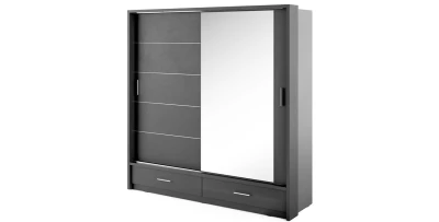 Schwebetürenschrank ARTI 5 (200 cm) – Spiegel, 2 Schubladen & LED-Beleuchtung
