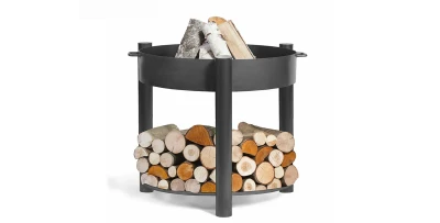 Hohe Feuerschale MONTANA II (80 cm) mit Holzlager (60-80 cm)