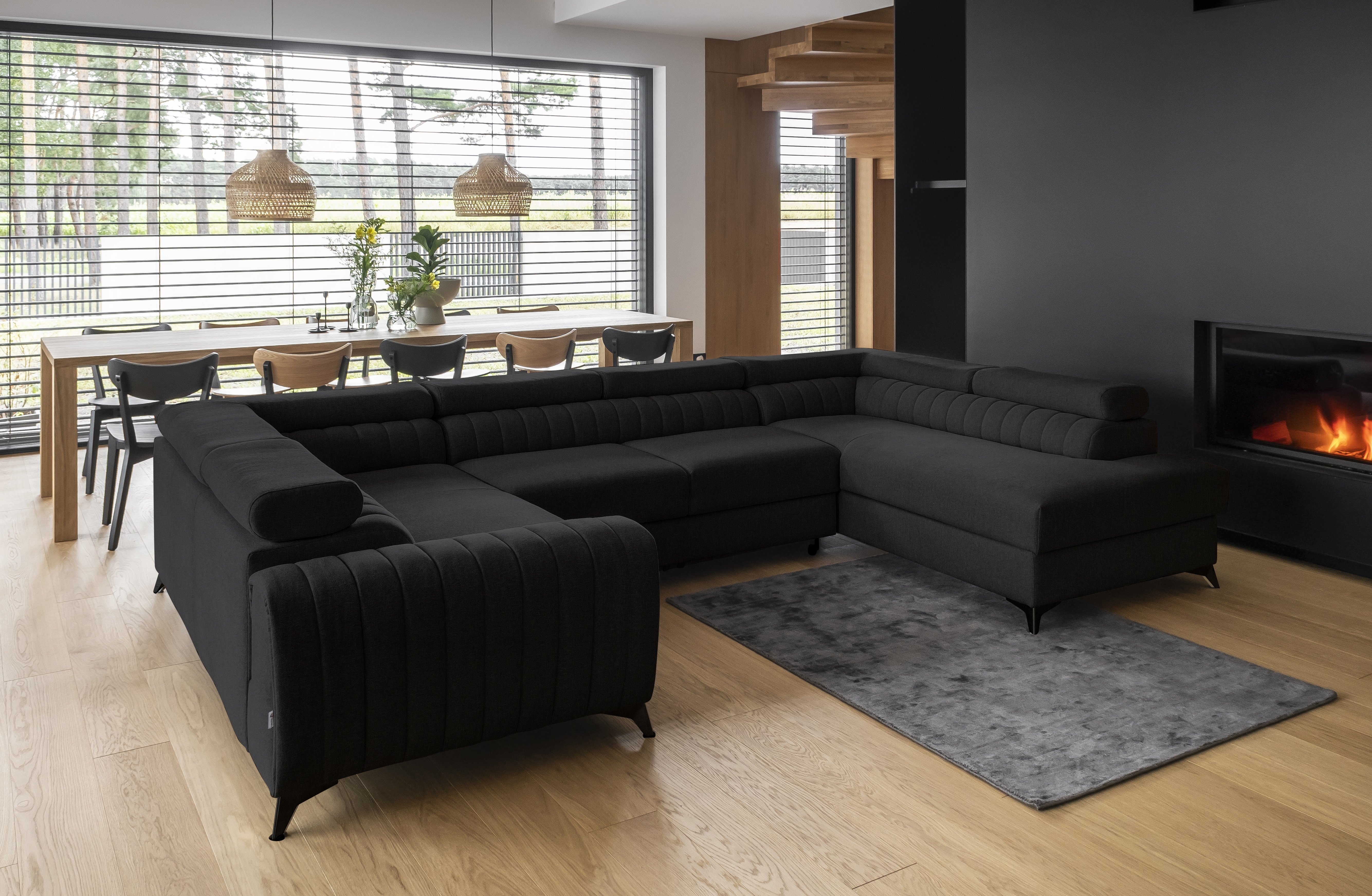Schwarzes Ecksofa für Wohnzimmer